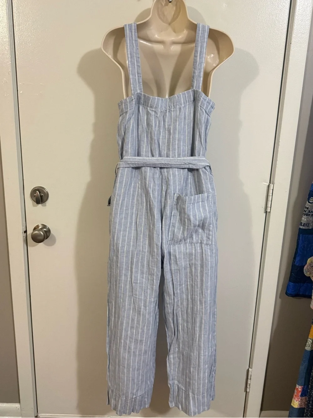 Everlane Linen Jumpsuit Light Blue White Stripe Size 6